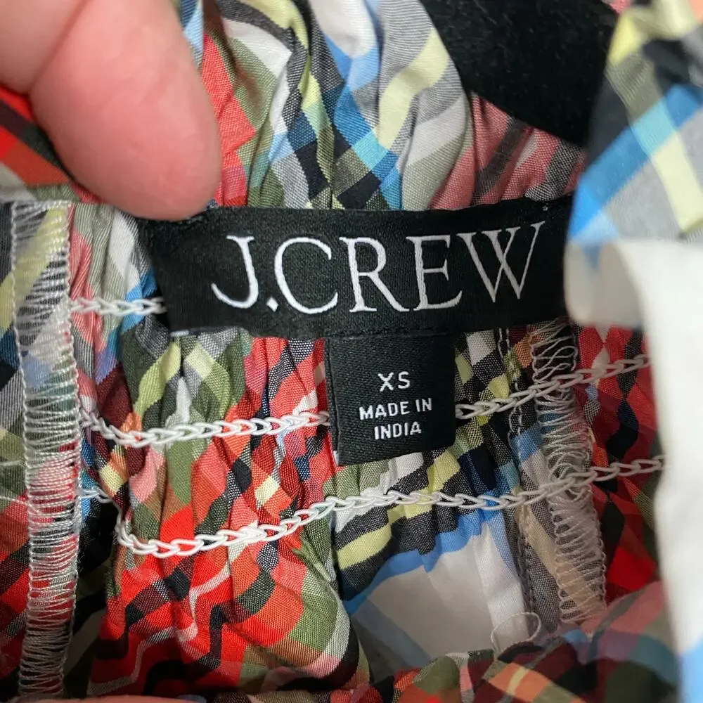 J.Crew Tartan Plaid Smocked Neck Popover Blouse Sz.XS